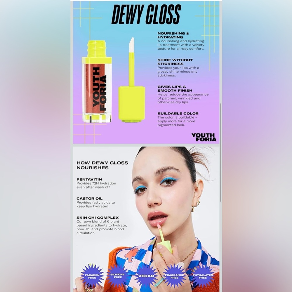 Youthforia Dewy Gloss #09 Play With Fire - Hydrating Lip Gloss - NIB - Picture 3 of 9